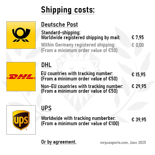 Shipping costs Shipping costs and methods: Mail, DHL, UPS