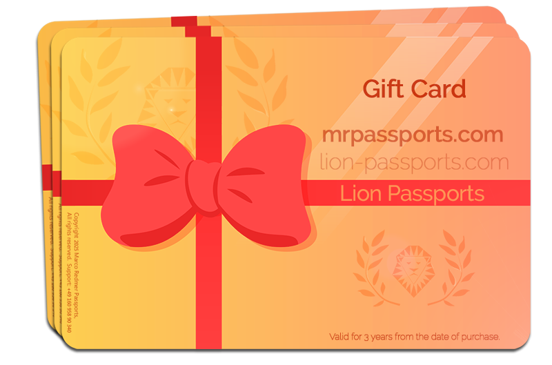 The unique mrpassports.com "Lion Passports Gift Card"